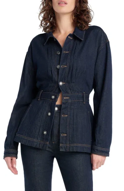 Favorite Daughter The Jade Denim Button-up Peplum Jacket In Blue