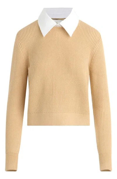 Favorite Daughter The Katie Removable Collar Rib Sweater In Warm Sand/white