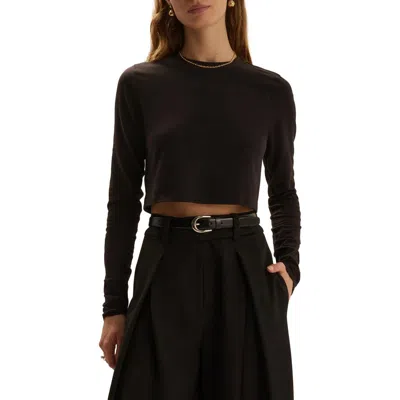 Favorite Daughter The Laura Stretch Cotton Long Sleeve Crop T-shirt In Black