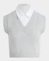 Favorite Daughter The Leigh Collar Sweater Vest In Light Grey