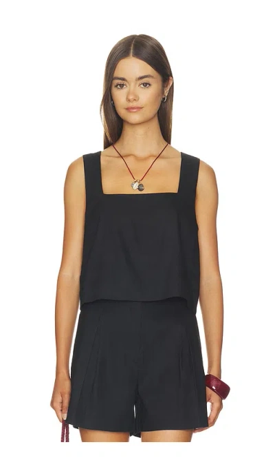 Favorite Daughter The Abby Linen Blend Square Neck Crop Shell In Black