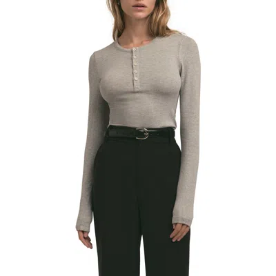 Favorite Daughter The Long Sleeve Rib Henley In Heather Grey