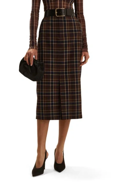 Favorite Daughter The Meyer Plaid Midi Skirt In Toffee Plaid