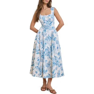 Favorite Daughter The Muse Floral Stretch Cotton Midi Dress In Blue