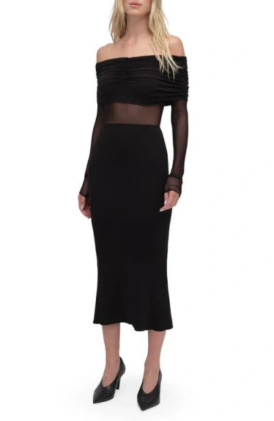 Favorite Daughter The New Era Ruched Off The Shoulder Long Sleeve Midi Dress In Black