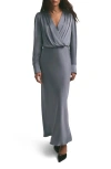 Favorite Daughter The Nita Long Sleeve Satin Maxi Dress In Dark Slate