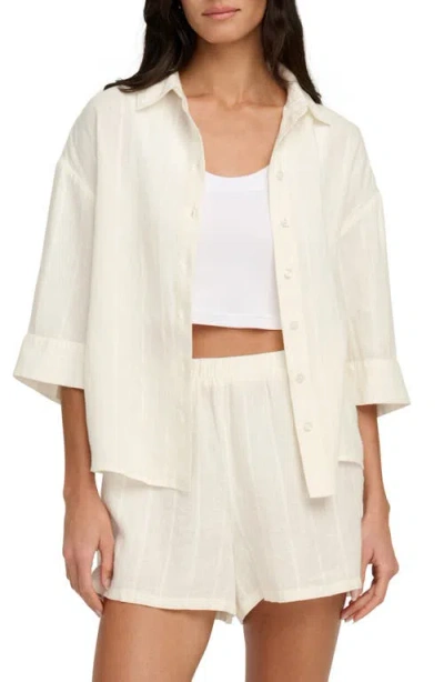 Favorite Daughter The Off Duty Stripe Linen Blend Button-up Shirt In White