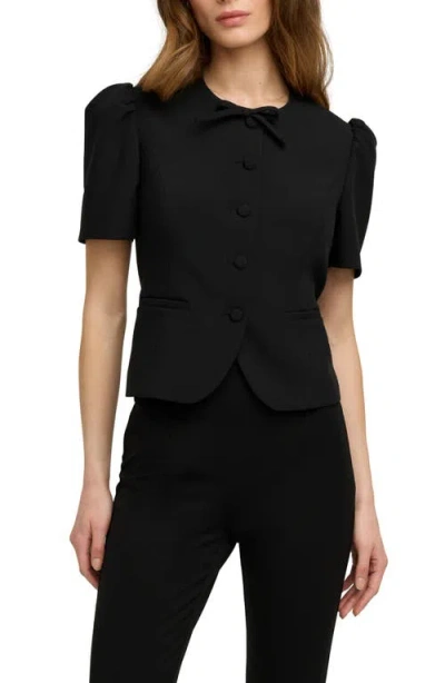 Favorite Daughter The Pardon Bow Detail Short Sleeve Jacket In Black