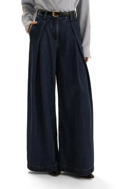 Favorite Daughter The Petite Pleats High Waist Wide Leg Jeans In Blue