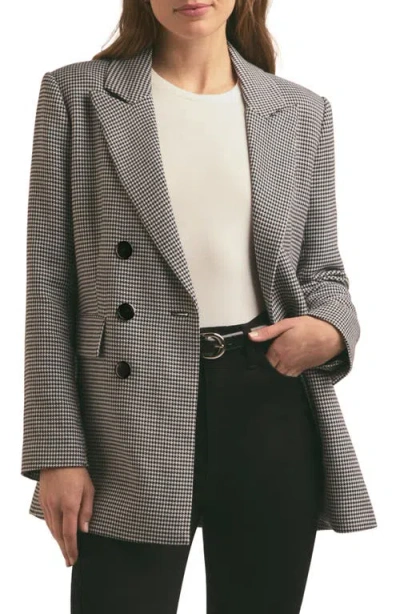 Favorite Daughter The Phoebe Houndstooth Double Breasted Blazer In Micro Black-white Houndstooth