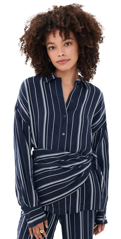 Favorite Daughter The Positano Button Down Shirt Midnight Grey Stripe In Gray