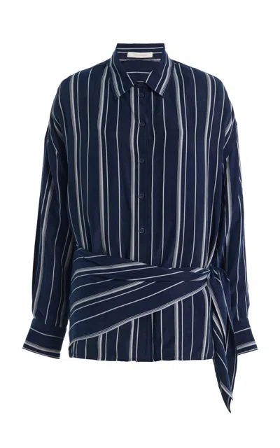 Favorite Daughter The Positano Striped Crepe Shirt In Blue