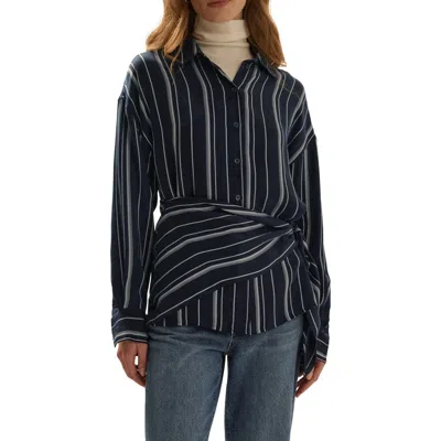Favorite Daughter The Positano Striped Crepe Shirt In Blue