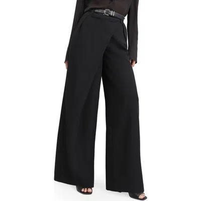 Favorite Daughter The Power Play Wrap Front Wide Leg Pants In Black