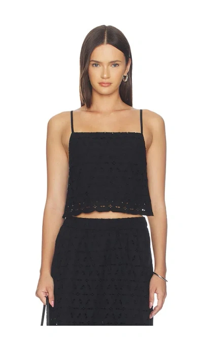 Favorite Daughter The Pretty Please Eyelet Embroidered Cotton Crop Camisole In Black