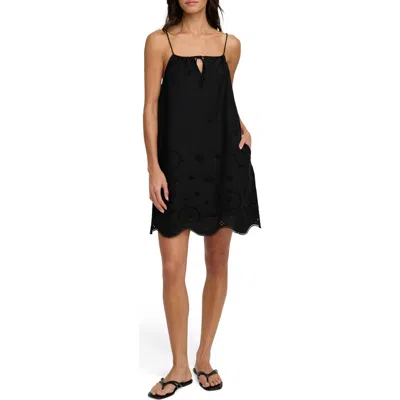 Favorite Daughter The Pretty Please Embroidered Hem Detail Cotton Minidress In Black