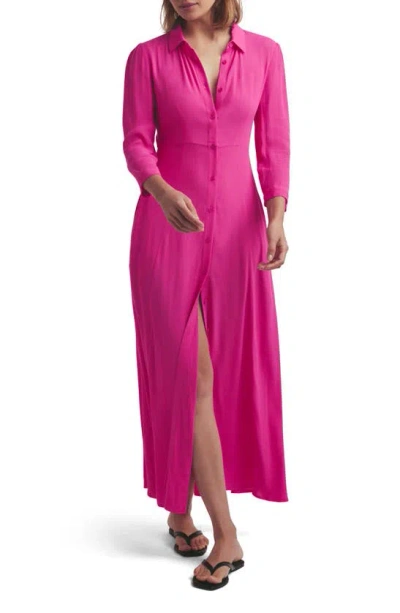 Favorite Daughter The Really Take Me Seriously Long Sleeve Maxi Shirtdress In Cerise