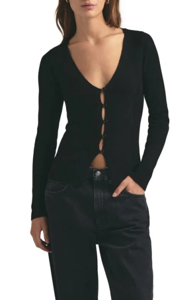 Favorite Daughter The Serena Rib Merino Wool Cardigan In Black