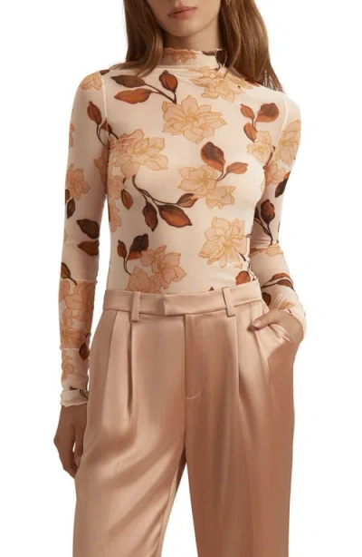 Favorite Daughter The Sheer Fantasy Mock Neck Top In Brown