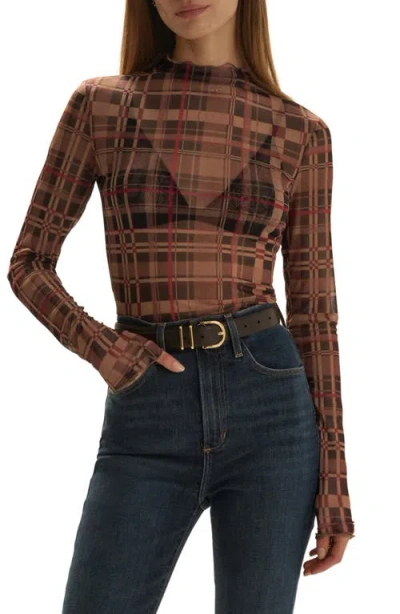 Favorite Daughter The Sheer Fantasy Mock Neck Top In Brown
