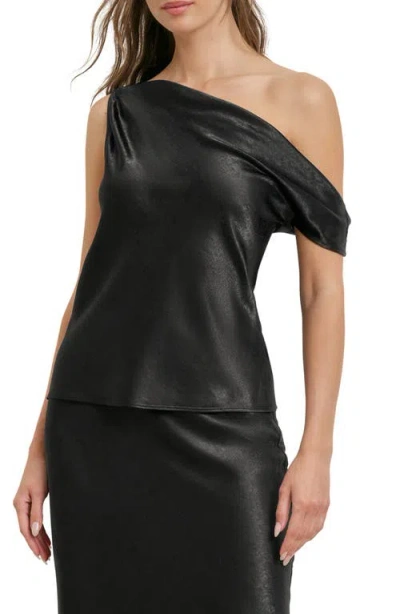 Favorite Daughter The Side Note One-shoulder Satin Top In Black