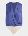 Favorite Daughter The Sleeveless Date Satin Bodysuit In Venetian Blue