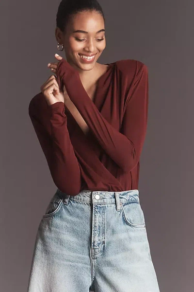 Favorite Daughter The Slinky Date Bodysuit In Burgundy