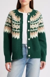 Favorite Daughter The Snowed In Cardigan Green Fair Isle In Green Fairisle