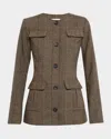 Favorite Daughter The Spencer Plaid Collarless Jacket In Brown