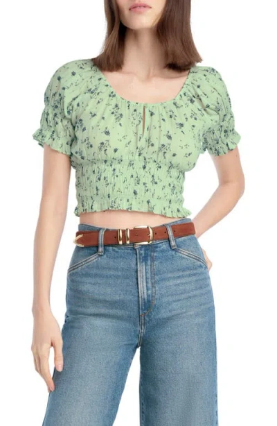Favorite Daughter The Swoon Ruffle Trim Smocked Crop Top In Multi