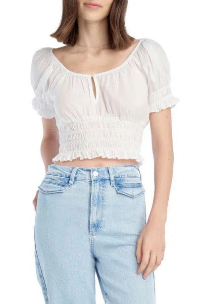 Favorite Daughter The Swoon Ruffle Trim Smocked Crop Top In White