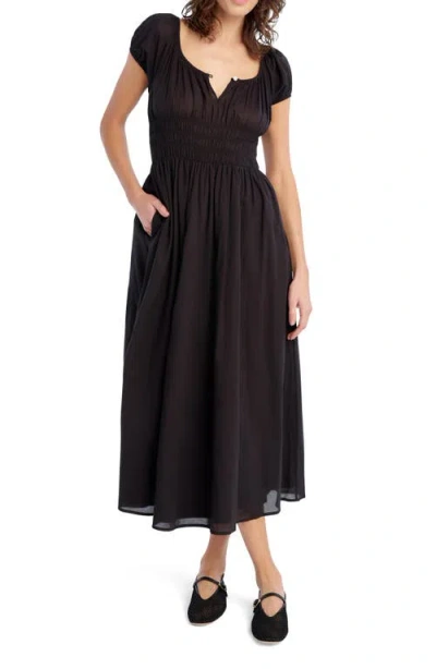 Favorite Daughter The Swoon Smocked Midi Dress In Black