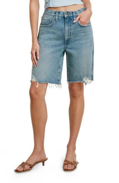 Favorite Daughter The Tommy Distressed High Waist Bermuda Shorts In Blue