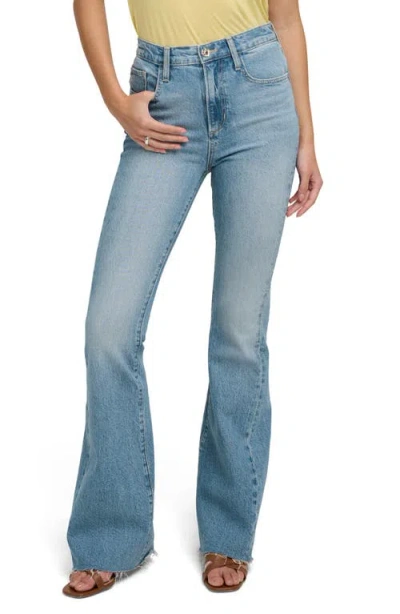 Favorite Daughter The Valentina Shortie Frayed High Waist Flare Jeans In Blue