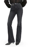 Favorite Daughter The Valentina Super High Waist Mini Bootcut Jeans In Black