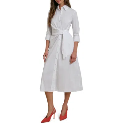 Favorite Daughter The Well Mannered Tie Waist Shirtdress In White