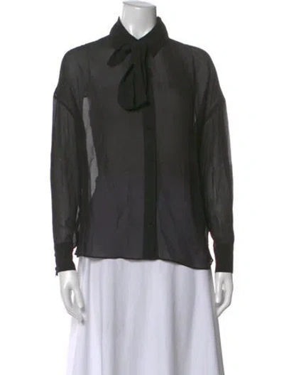 Pre-owned Favorite Daughter Tie Neck Long Sleeve Blouse In Black