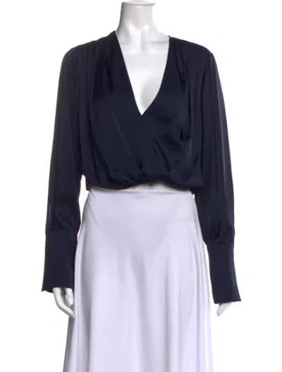 Pre-owned Favorite Daughter V-neck Long Sleeve Blouse In Blue