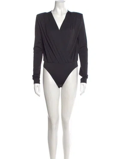 Pre-owned Favorite Daughter V-neck Long Sleeve Bodysuit In Black