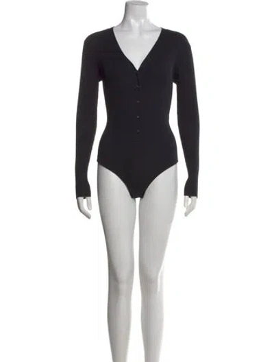 Pre-owned Favorite Daughter V-neck Long Sleeve Bodysuit In Black