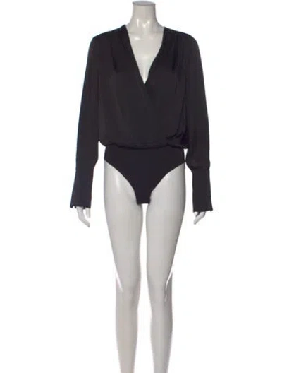 Pre-owned Favorite Daughter V-neck Long Sleeve Bodysuit In Black