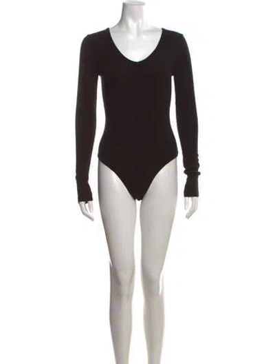 Pre-owned Favorite Daughter V-neck Long Sleeve Bodysuit In Black