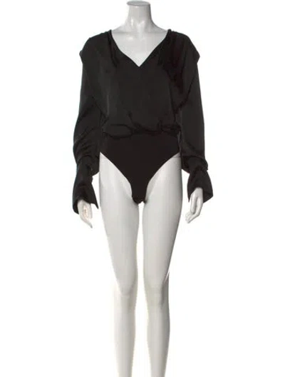 Pre-owned Favorite Daughter V-neck Long Sleeve Bodysuit In Black