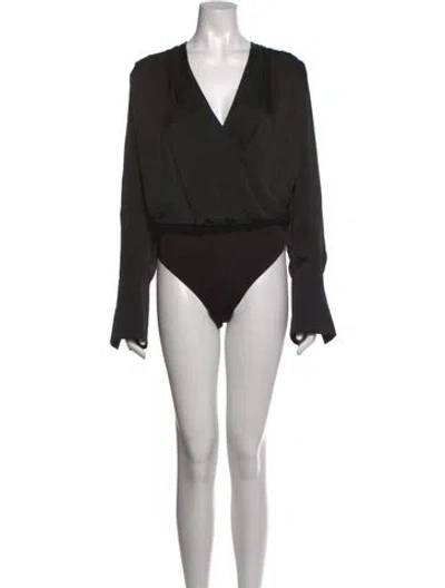 Pre-owned Favorite Daughter V-neck Long Sleeve Bodysuit In Black