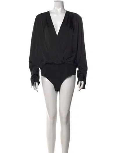 Pre-owned Favorite Daughter V-neck Long Sleeve Bodysuit In Black