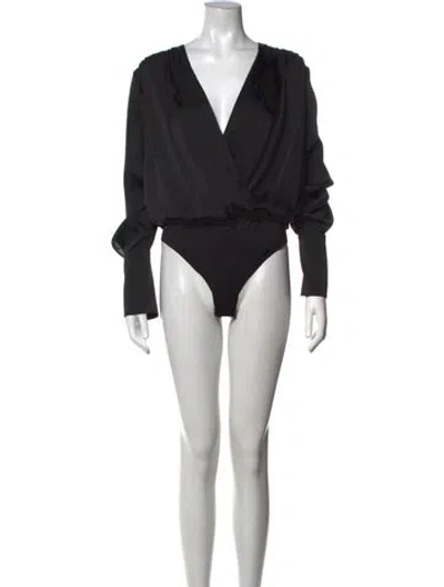 Pre-owned Favorite Daughter V-neck Long Sleeve Bodysuit In Black