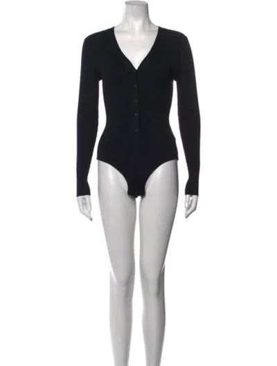 Pre-owned Favorite Daughter V-neck Long Sleeve Bodysuit In Black
