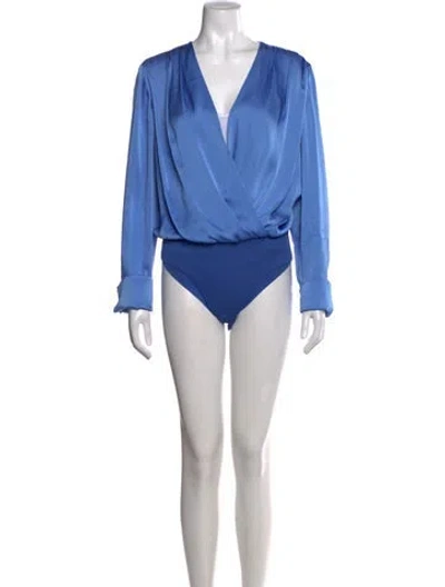 Pre-owned Favorite Daughter V-neck Long Sleeve Bodysuit In Blue