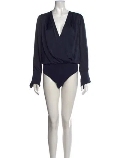 Pre-owned Favorite Daughter V-neck Long Sleeve Bodysuit In Blue