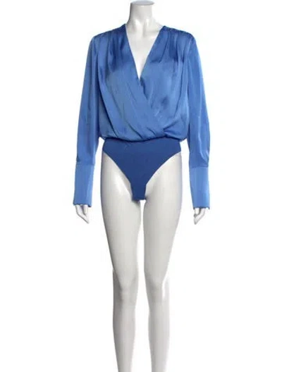 Pre-owned Favorite Daughter V-neck Long Sleeve Bodysuit In Blue